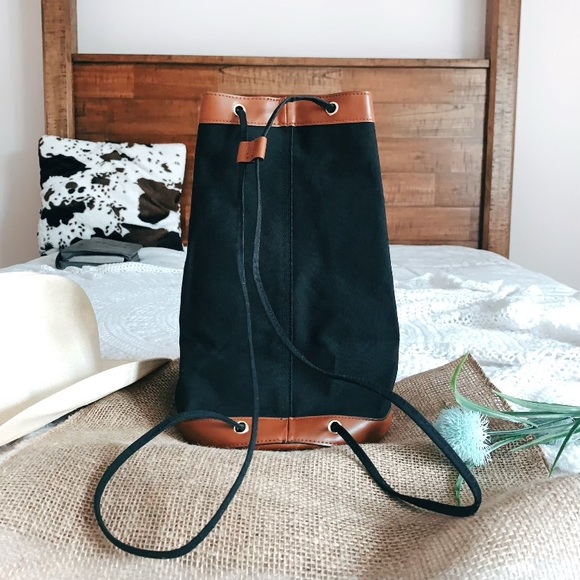 Henri Bendel black tan trim canvas backpack - Picture 7 of 15